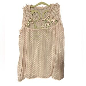 POL Floral Embroidered Pink Sleeveless Top